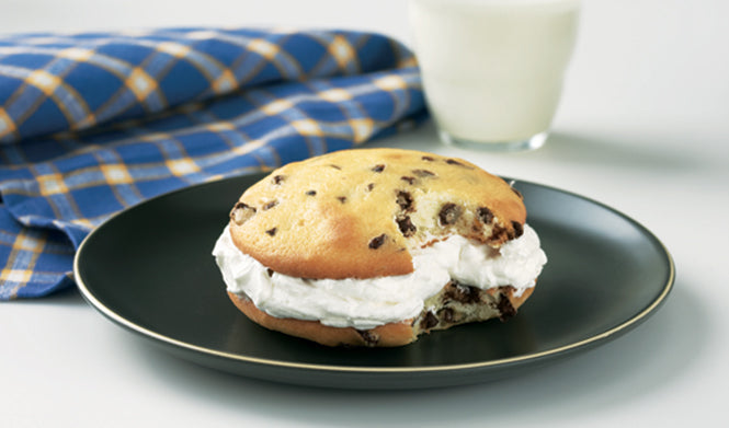 Chocolate Chip Whoopie Pies with White cake and mini chocolate chip shells with light and fluffy homemade vanilla filling