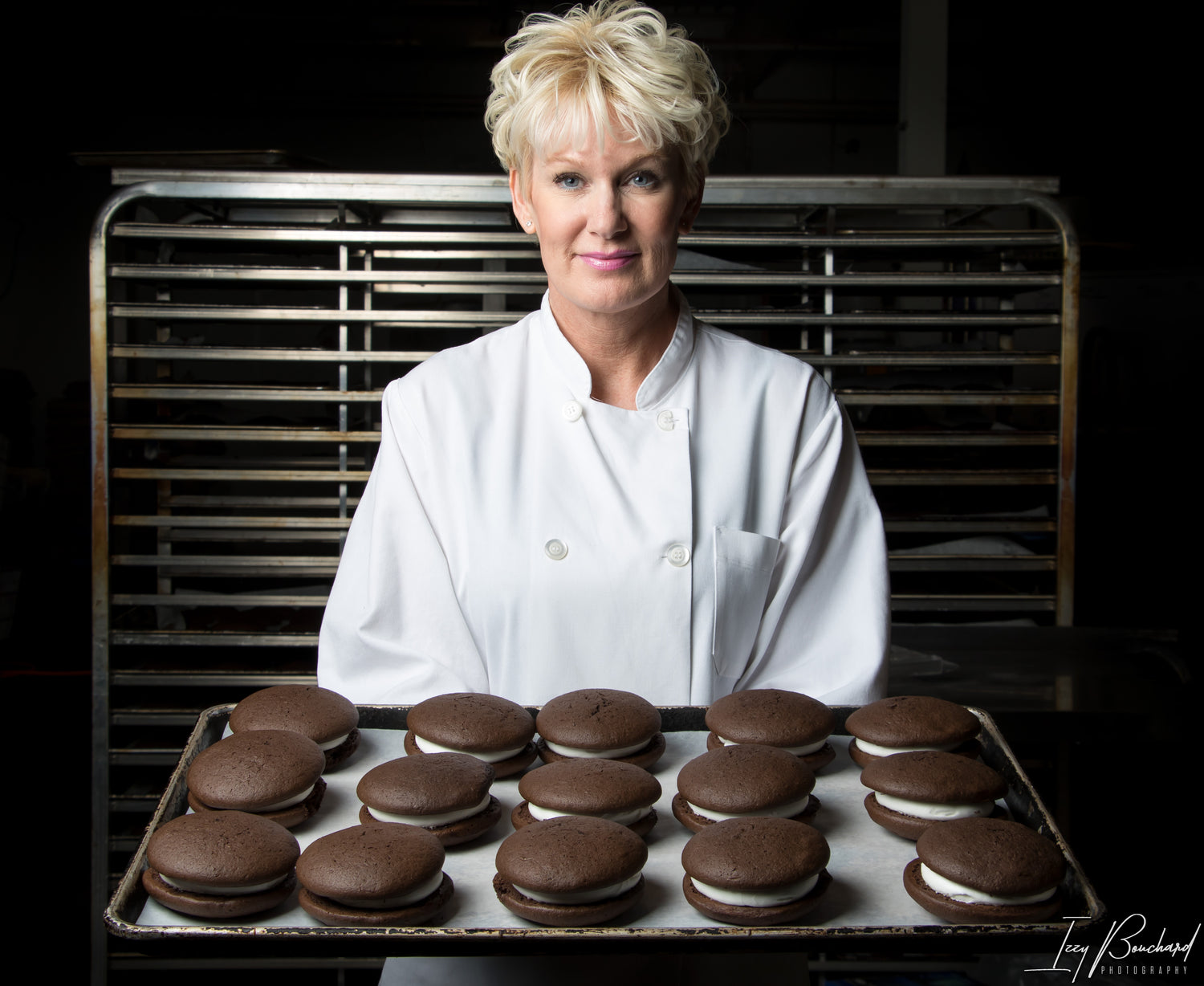Amy holding tray of whoopie pies
