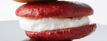 Mini red velvet cake shells with light and fluffy homemade vanilla filling