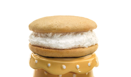 Banana Cream Whoopie Pie with Banana cake shells with light and fluffy homemade vanilla filling